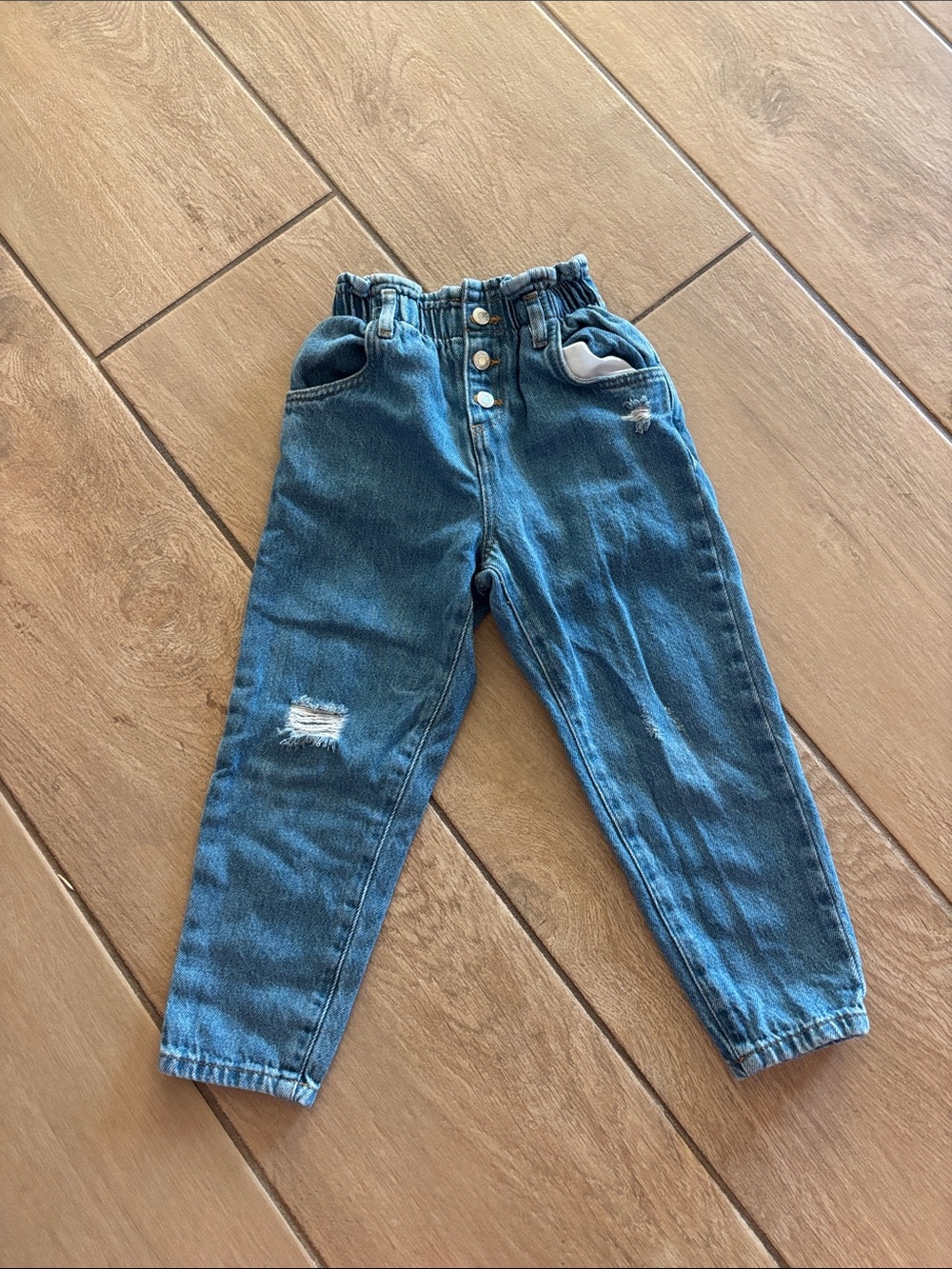 Zara Girls Distressed Blue Paperbag Waist Jeans